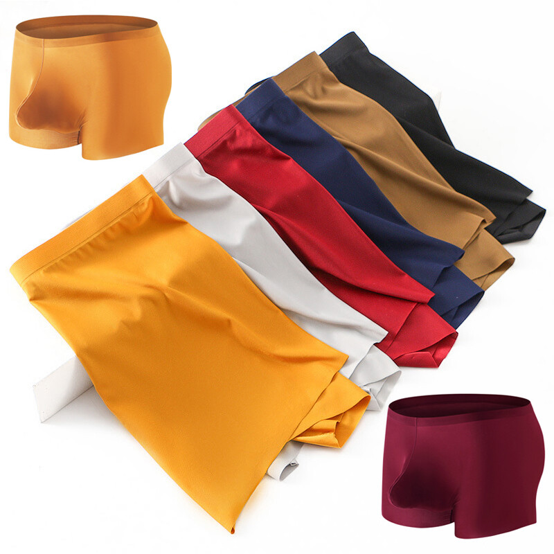 Men’s Ice Silk Seamless Boxer Briefs Pouch Underwear Shorts Trunks Underpants