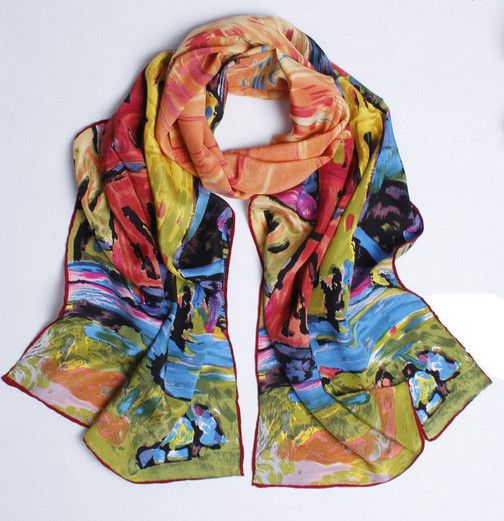 100% Silk mulberry Scarf Women shawl Wrap neckerchief floral yellow red MY123