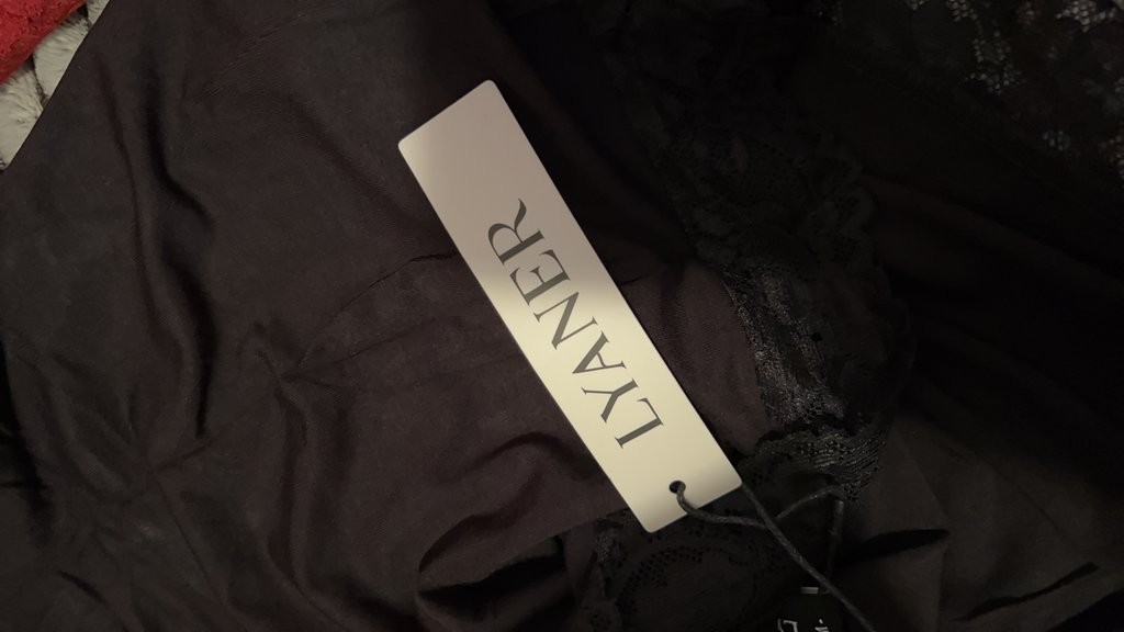 LYANER Black Lace Trim Slip Dress