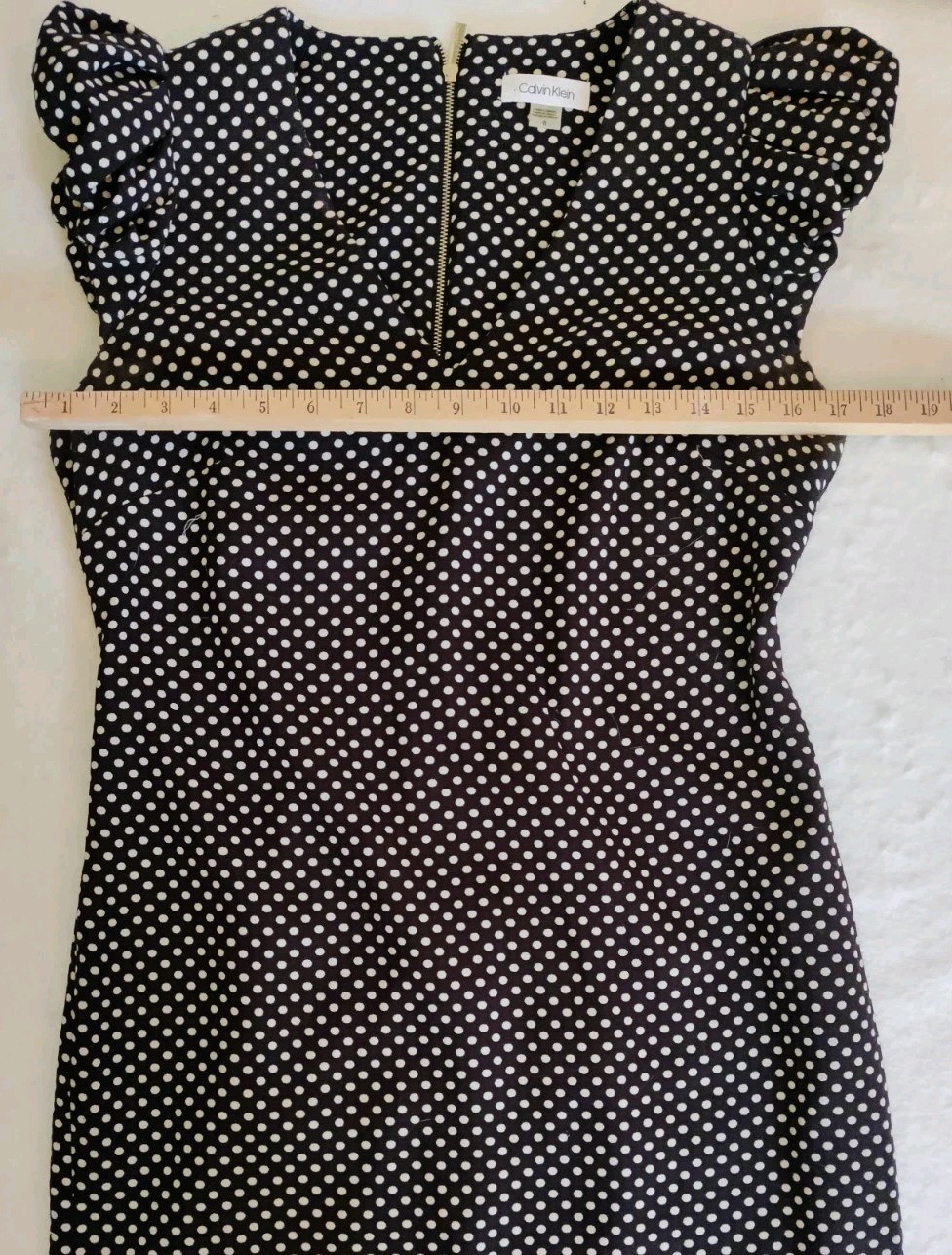 Calvin Klein Sheath Dress Black/White Polka Dot Puff Cap Sleeve Size 8