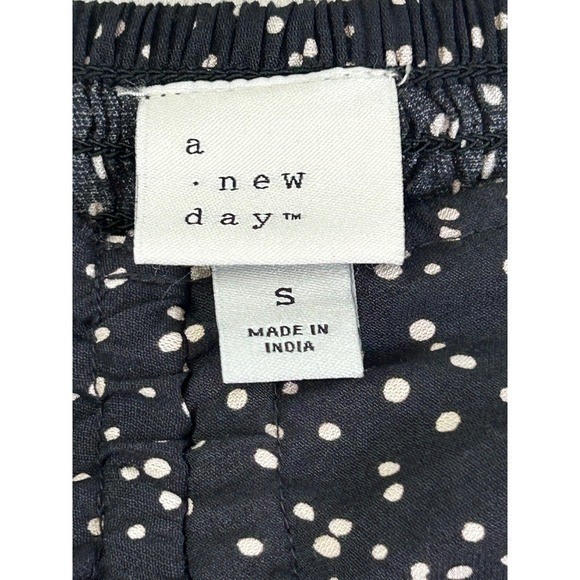 A New Day Polka Dot Puff Sleeve Crop Top Black White Square Neck Small