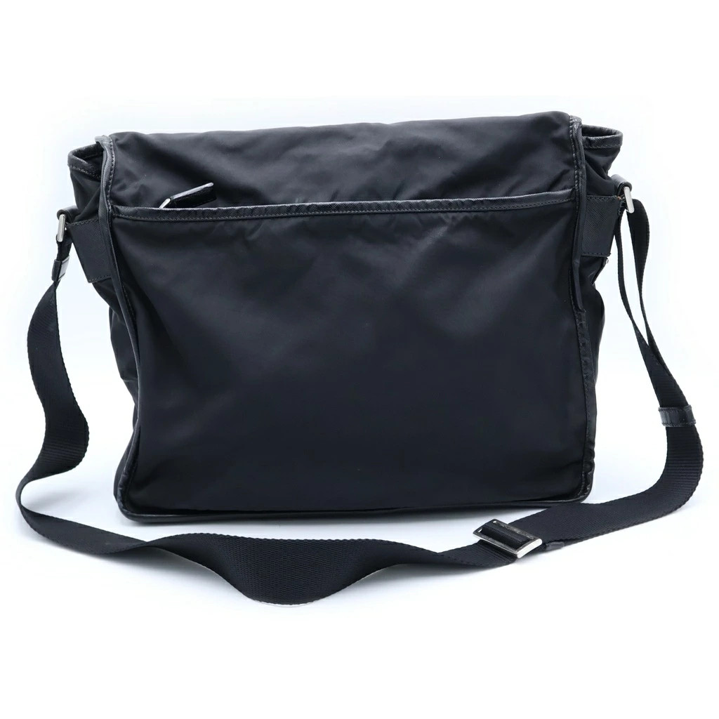 PRADA Side Triangle Logo Plate Nylon Shoulder Bag Black Condition B