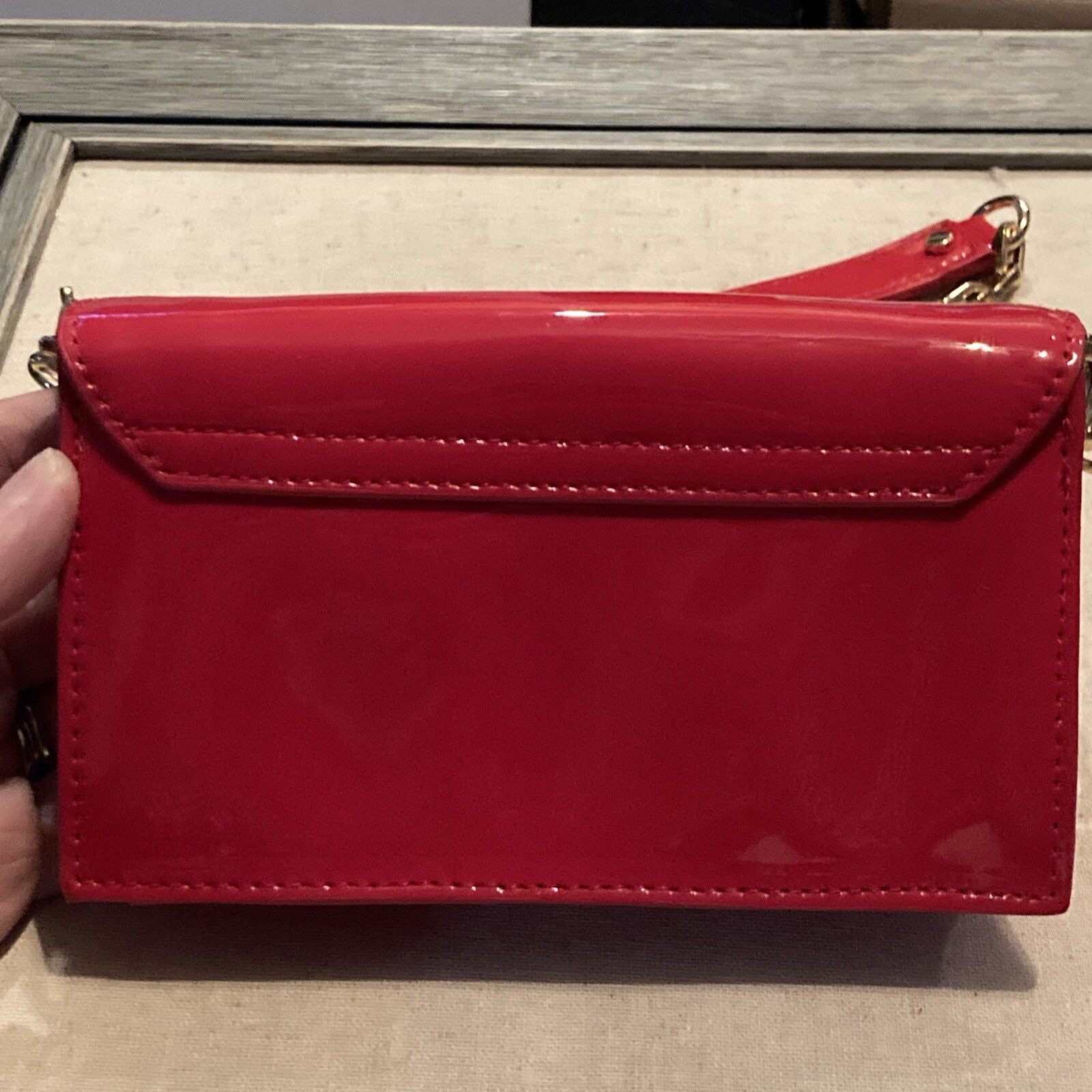 TORY BURCH Shoulder Bag Chain Mini Crossbody Ribbon Logo Patent Leather Red