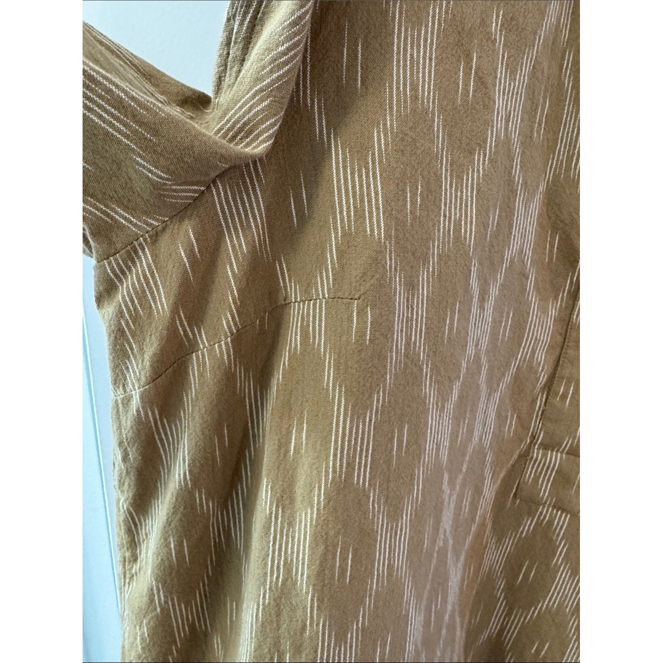 Ikat-Print Olive Split-Neck Relaxed Pullover Tunic with Button