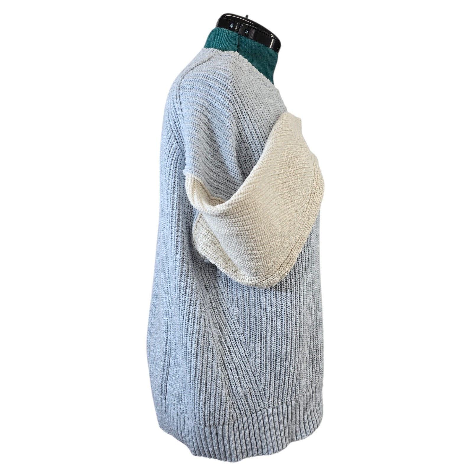 American Eagle M Blue Cream Colorblock Ribbed Chunky Cotton Sweater 00928
