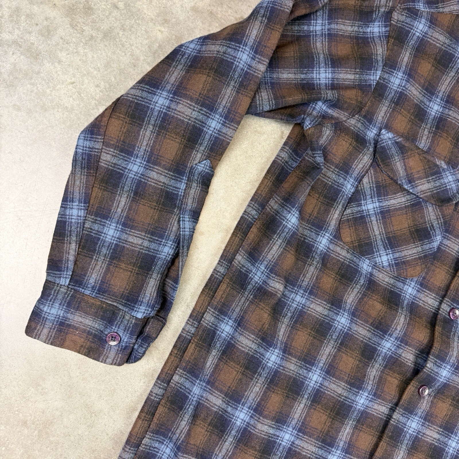 Pendleton Flannel Shirt Mens Medium Blue Board Shirt Wool USA Preowned