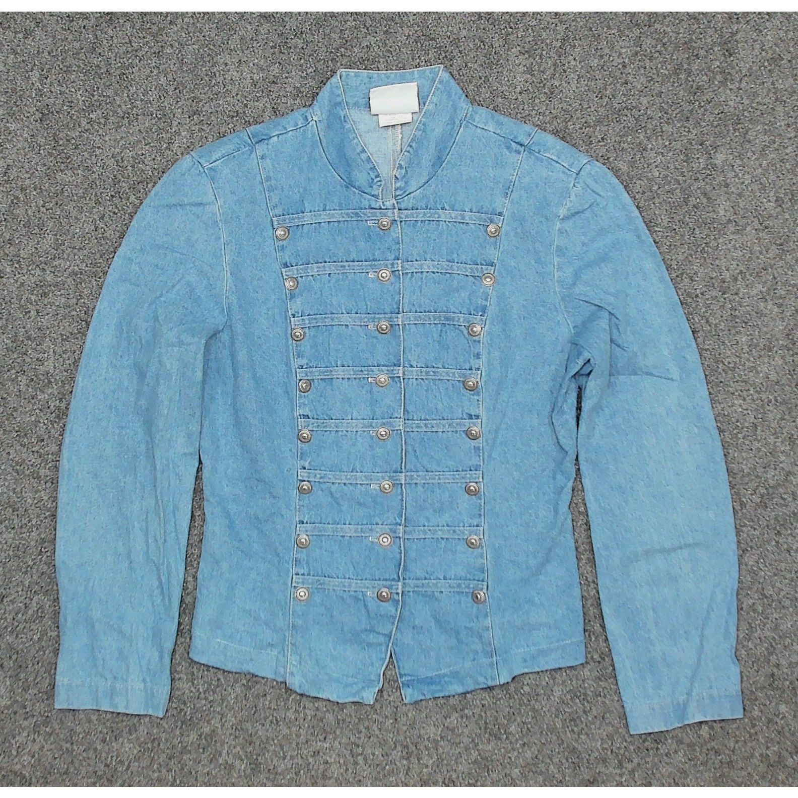 Vintage 80s Granite Denim Drummer Boy Band Jacket Western Concho Buttons Size S