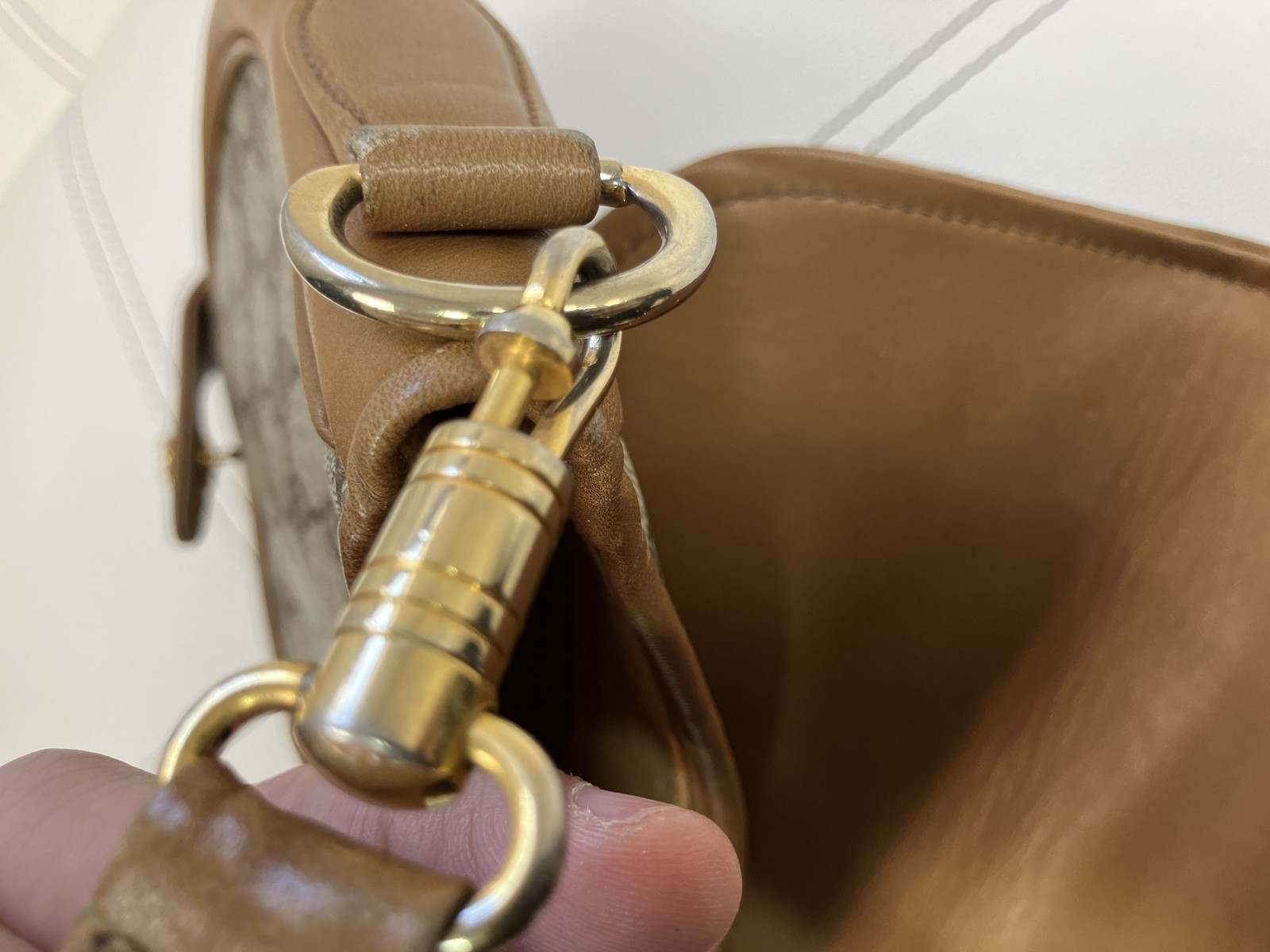 GUCCI Vintage GG Monogram Canvas Leather Saddle Crossbody Bag Brown