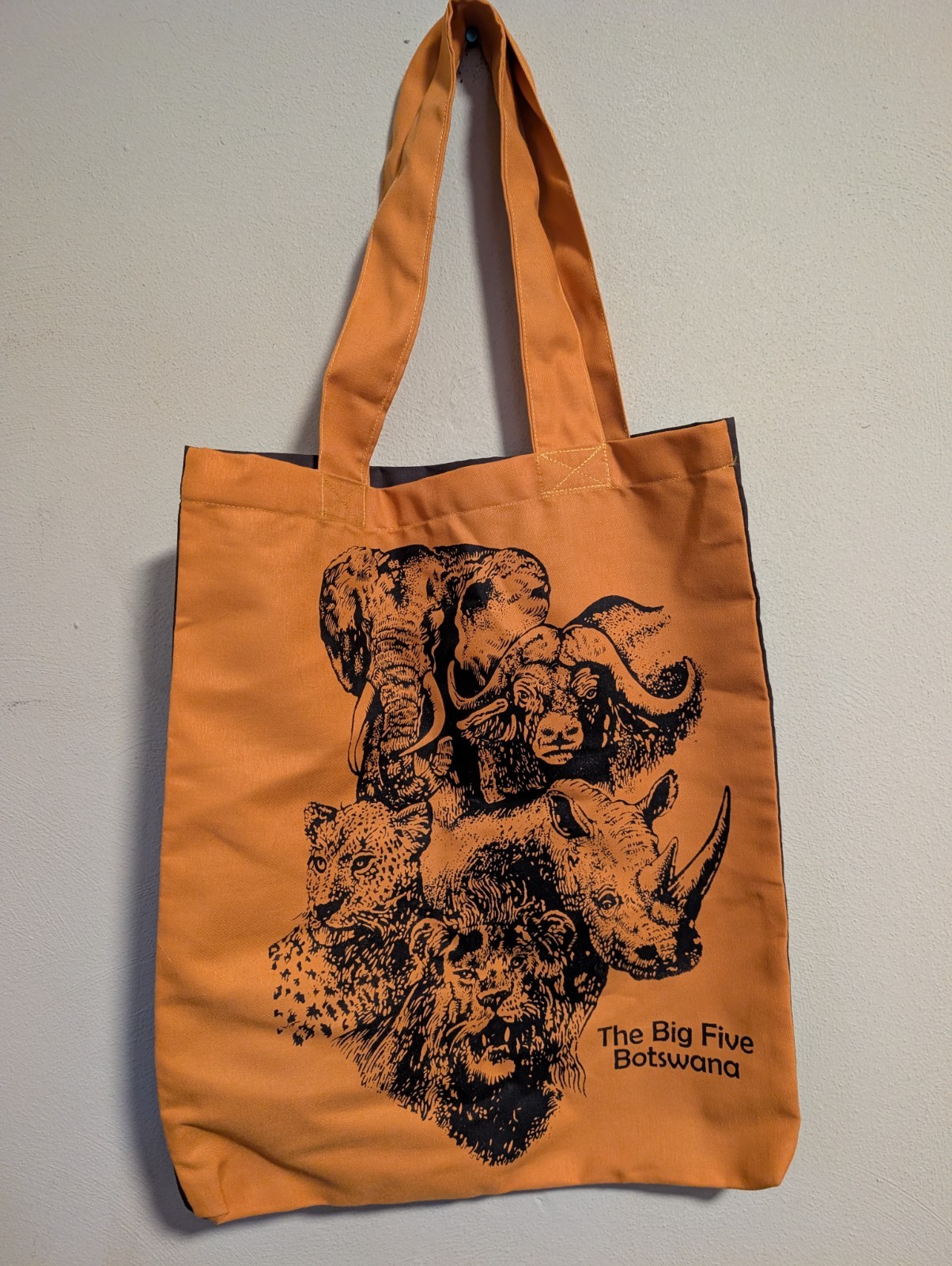 Botswana BIG FIVE Wildlife Brown & Yellow Library Tote Bag Rhino Elephant Lion