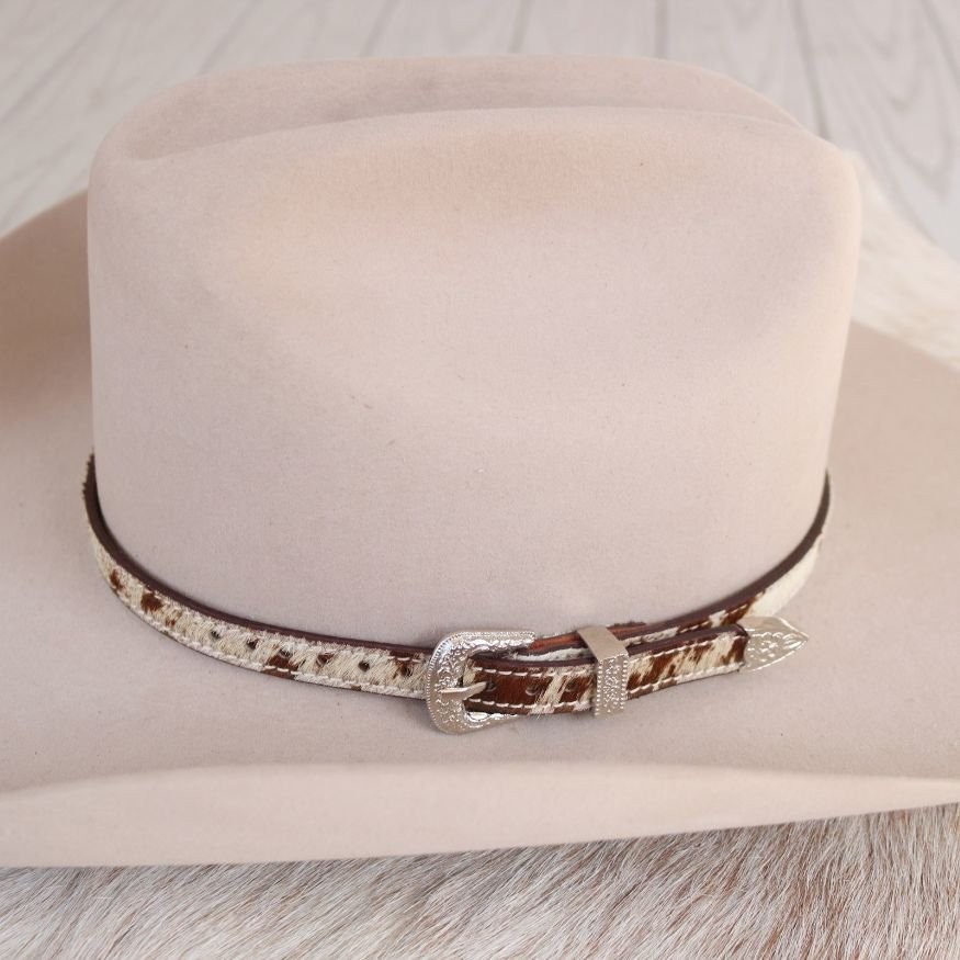 Cowhide Hat Band Brown with Silver Buckle – Branson