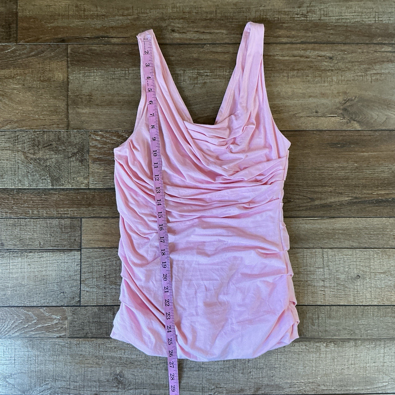 Y2K Express Ruched Cowl Neck Tank Top Size Med Pink Cotton Modal Stretch #60E7