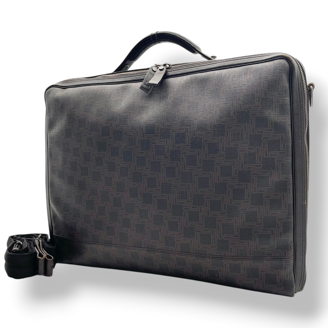 Authentic dunhill Leather 2WAY Briefcase Business Shoulder Bag Brown Mens