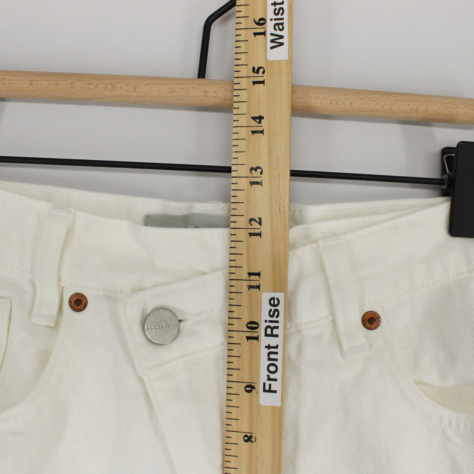 AllSaints Aki Jeans Womens 28 White Crossover Waist Raw Hem Wide Leg Asymmetric
