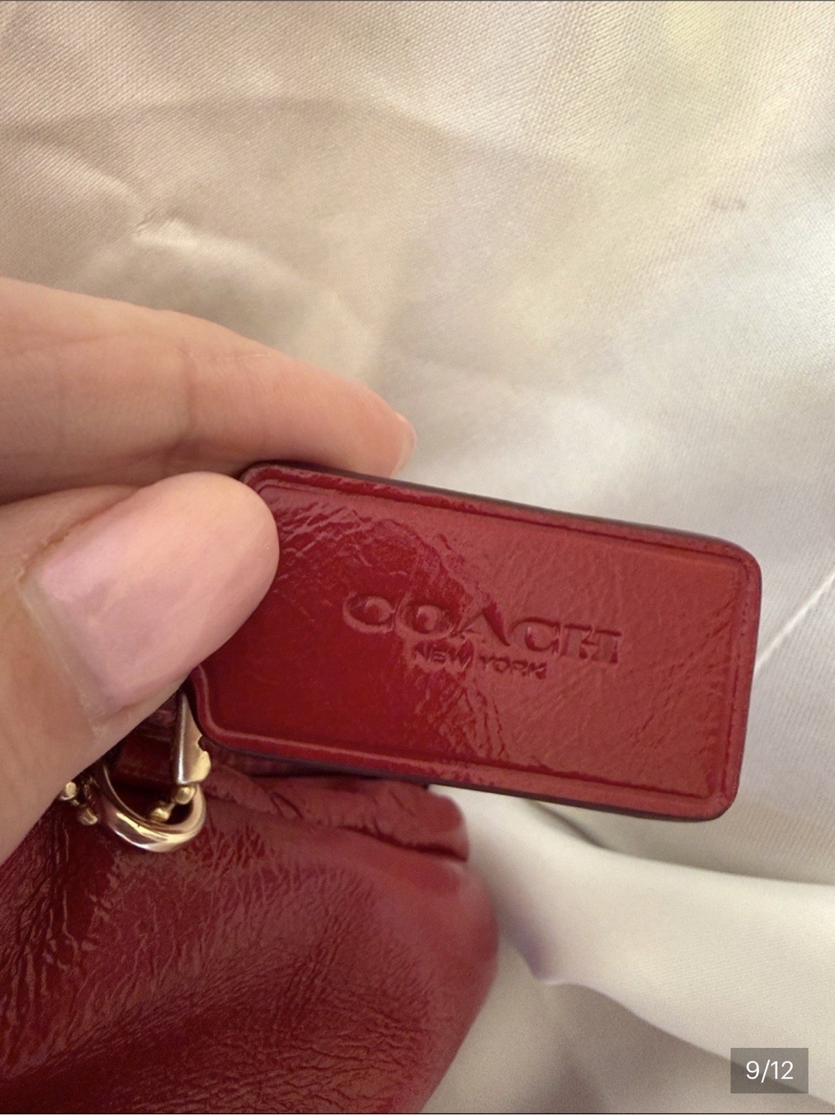 Coach NWT Cardinal Red Crinkle Cut Leather Mini Faye With Gold Chain & Hardware