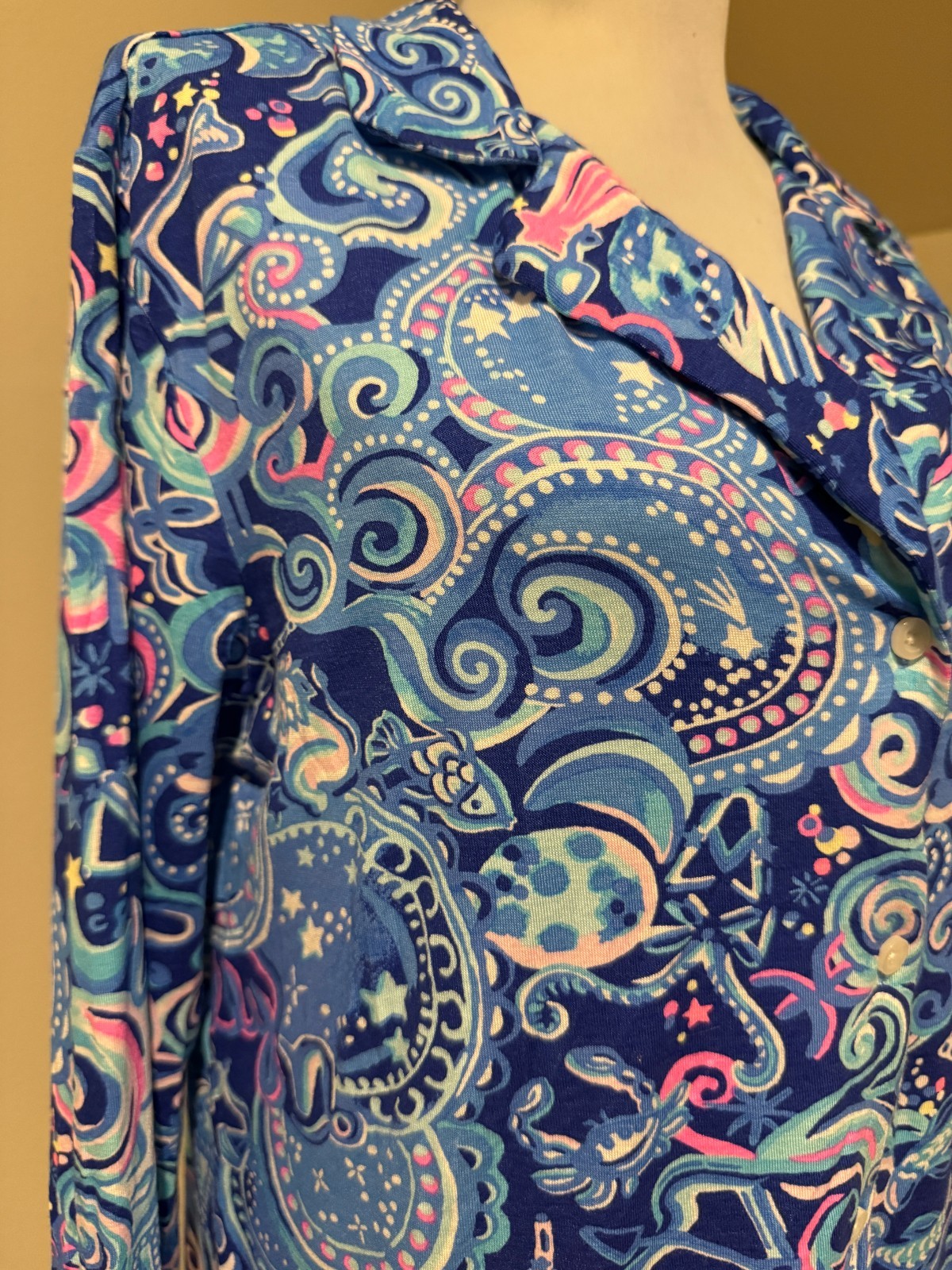 LILLY PULITZER Womens Pajama PJ Button Front Cosmic Kismet Shirt Top NWOT Medium