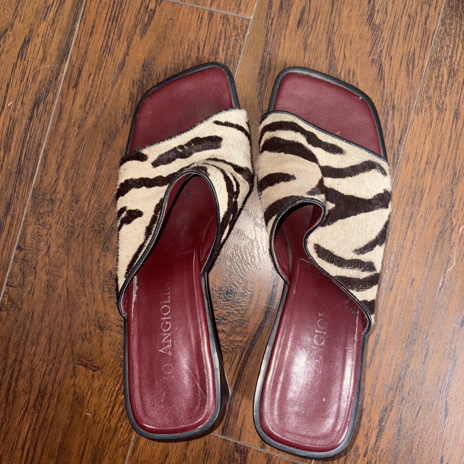 Enzo Angiolini Zebra Print Calf Hair Mule Sandals Square Toe Block Heel 8.5⁠