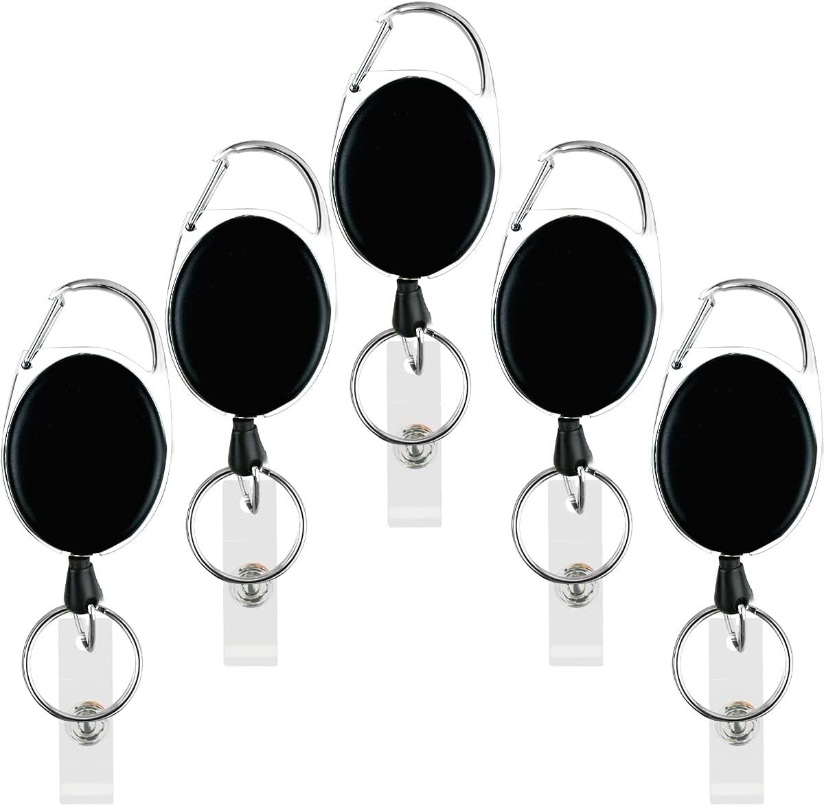 5 Pack Heavy Duty Retractable Badge Reel Id Card Holder with Clip and Key Ring C