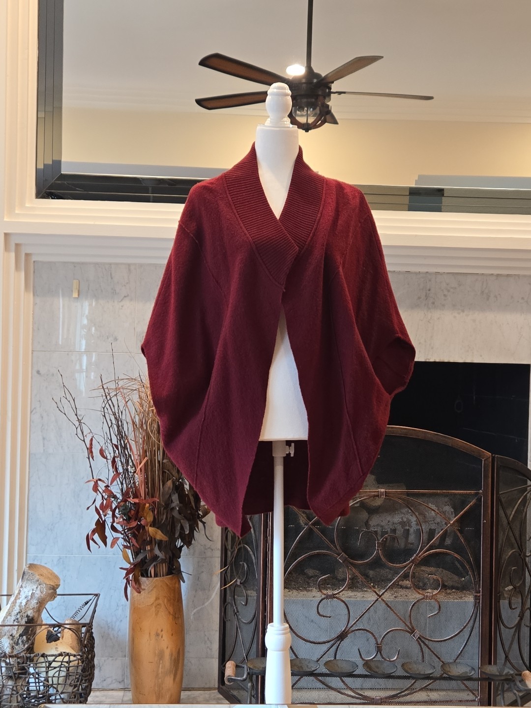 Moth Sweater Open Cape Cardigan Burgundy Women Oversized Batwing LARGE Wool