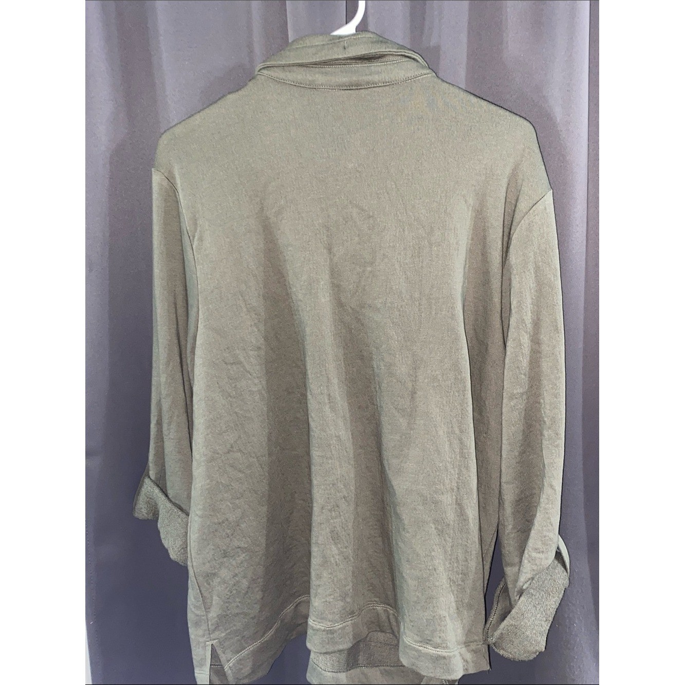 Chico’s Sage Green Button-Front Utility Jacket with DrawstringEUC CLEAN
