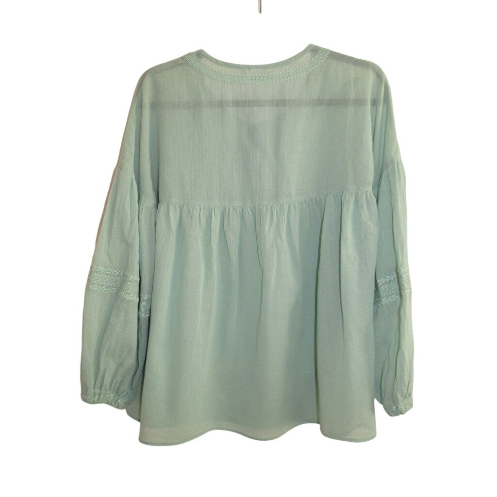 Spartina Mint Green Embroidered Peasant Blouse Small Boho Cottagecore Cotton