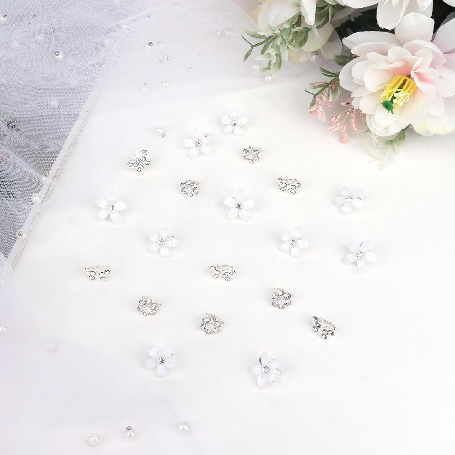 20 Pcs Mini Flower Hair Clips Rhinestone Butterfly Hair Pins Small Decorative Ha