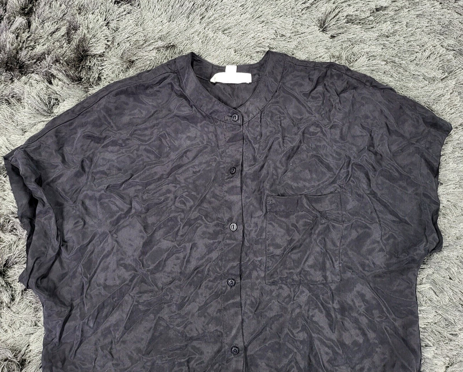 Lovestitch Blouse Top Womens Small Black Tencel Tie Waist Pocket Button Up Shirt