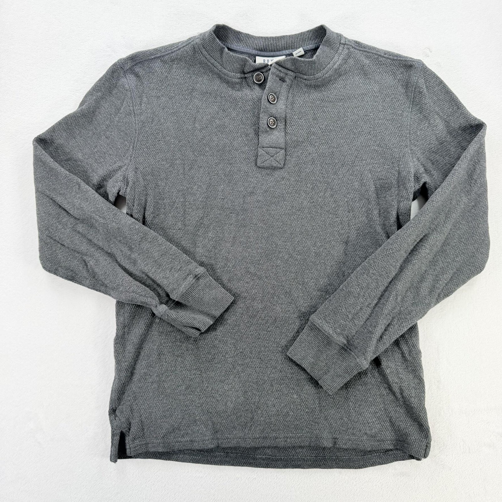 ROWM Shirt Mens Small Gray Thermal Henley Long Sleeve Waffle Knit Cotton