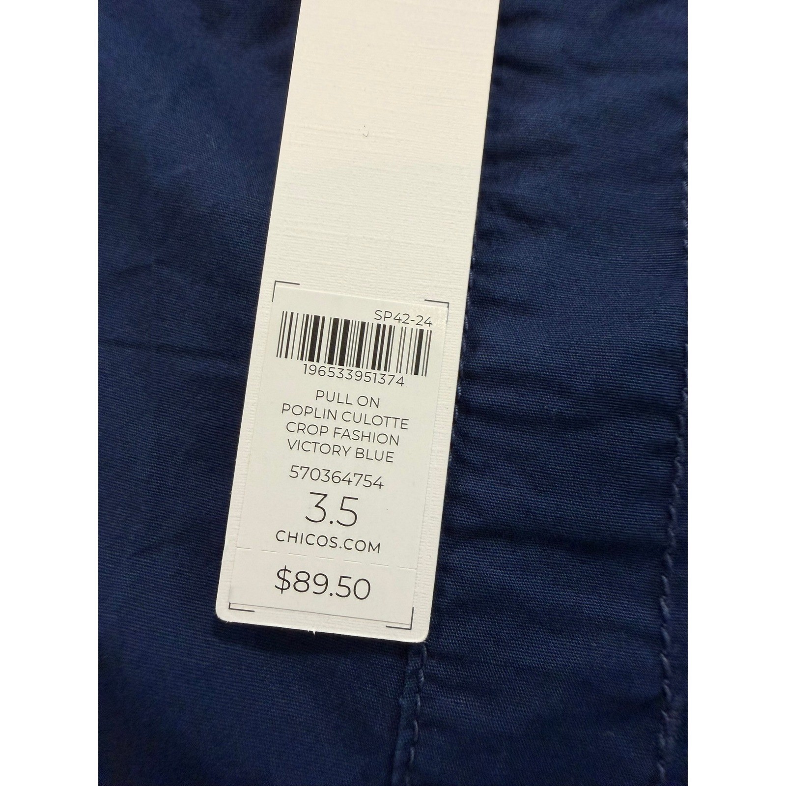 Chicos Pull On Poplin Culotte Wide Leg Crop Pants Navy Blue 3.5 US 18