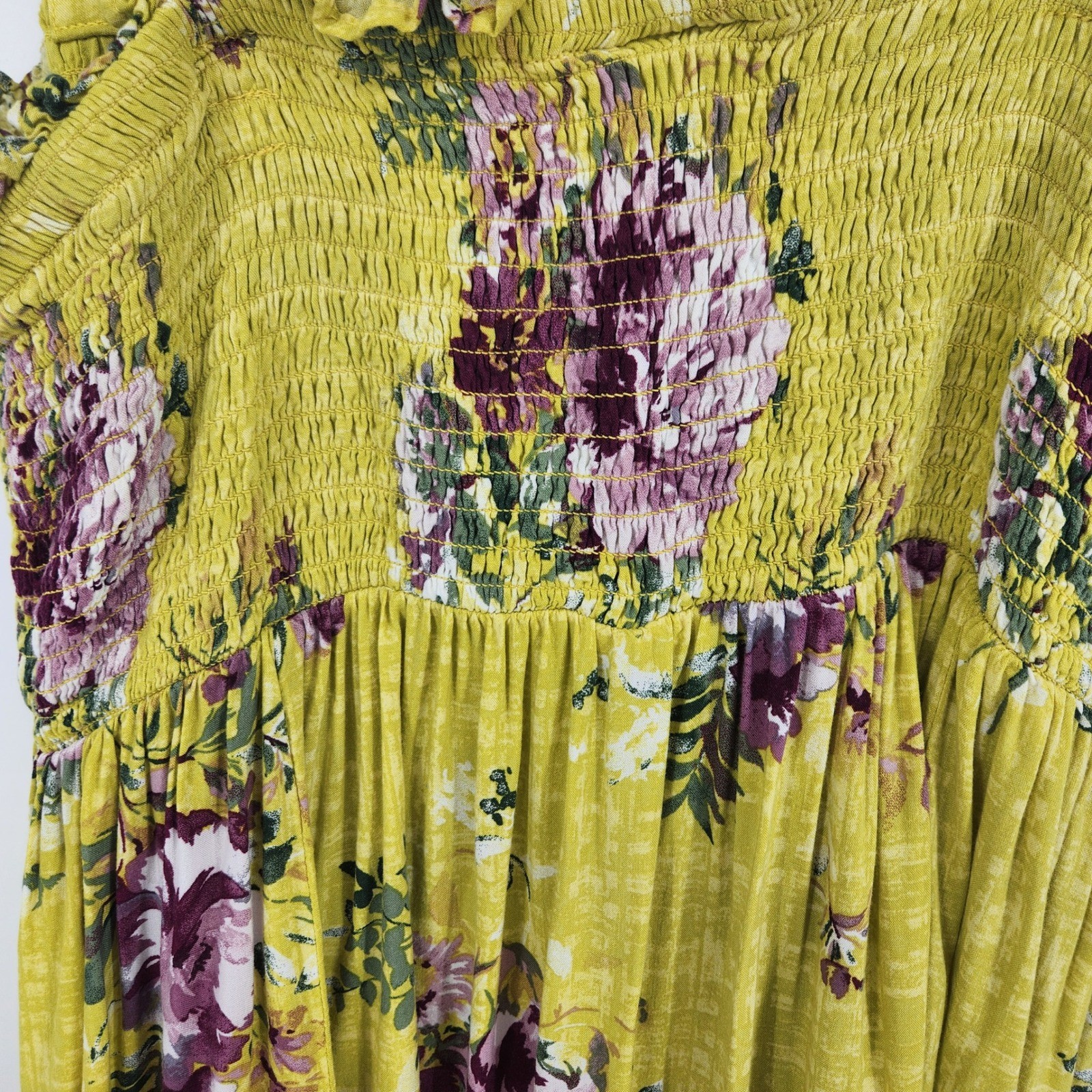 Torrid Womens Size 2 Yellow Floral Smocked Babydoll Cami Top Adjustable Strap