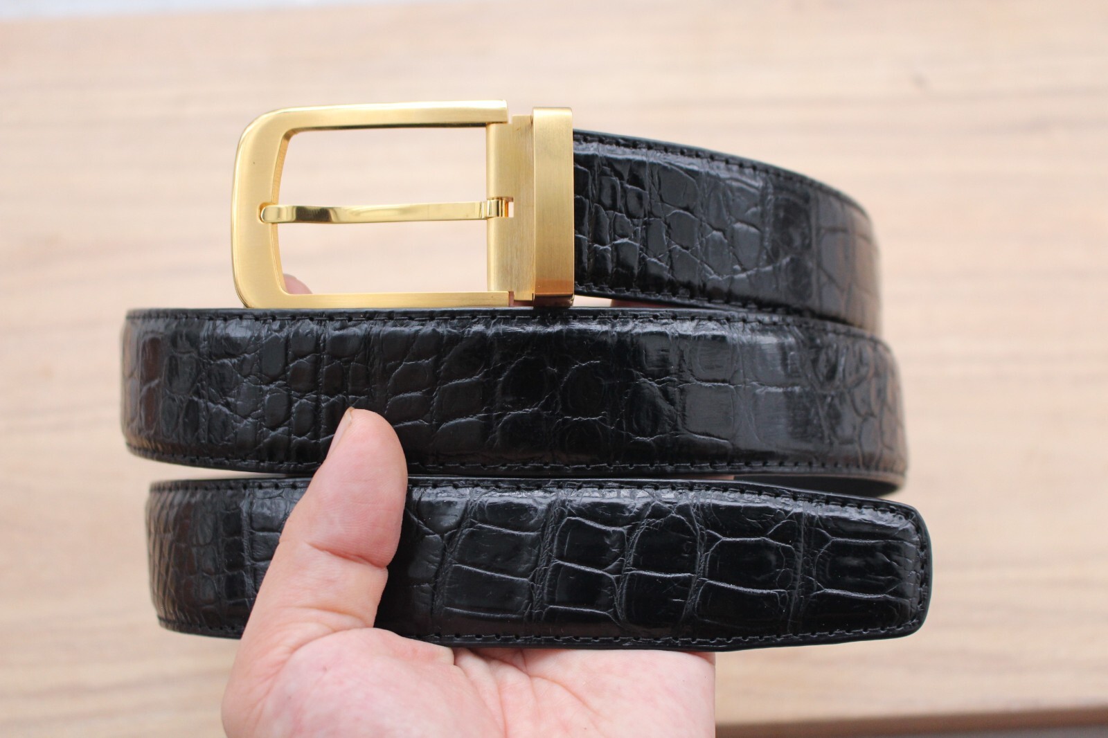 W 1.3 inch Black Genuine Alligator CROCODILE Belly LEATHER Skin Men’s Belt