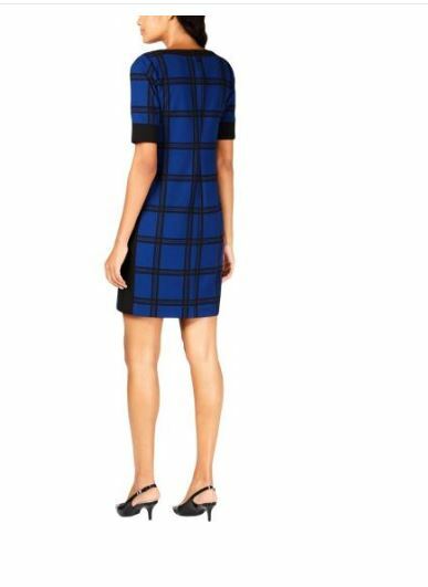 Alfani Womens Womens Size 6 Blue Plaid Wear to Work Crepe Sheath Dress RETAG