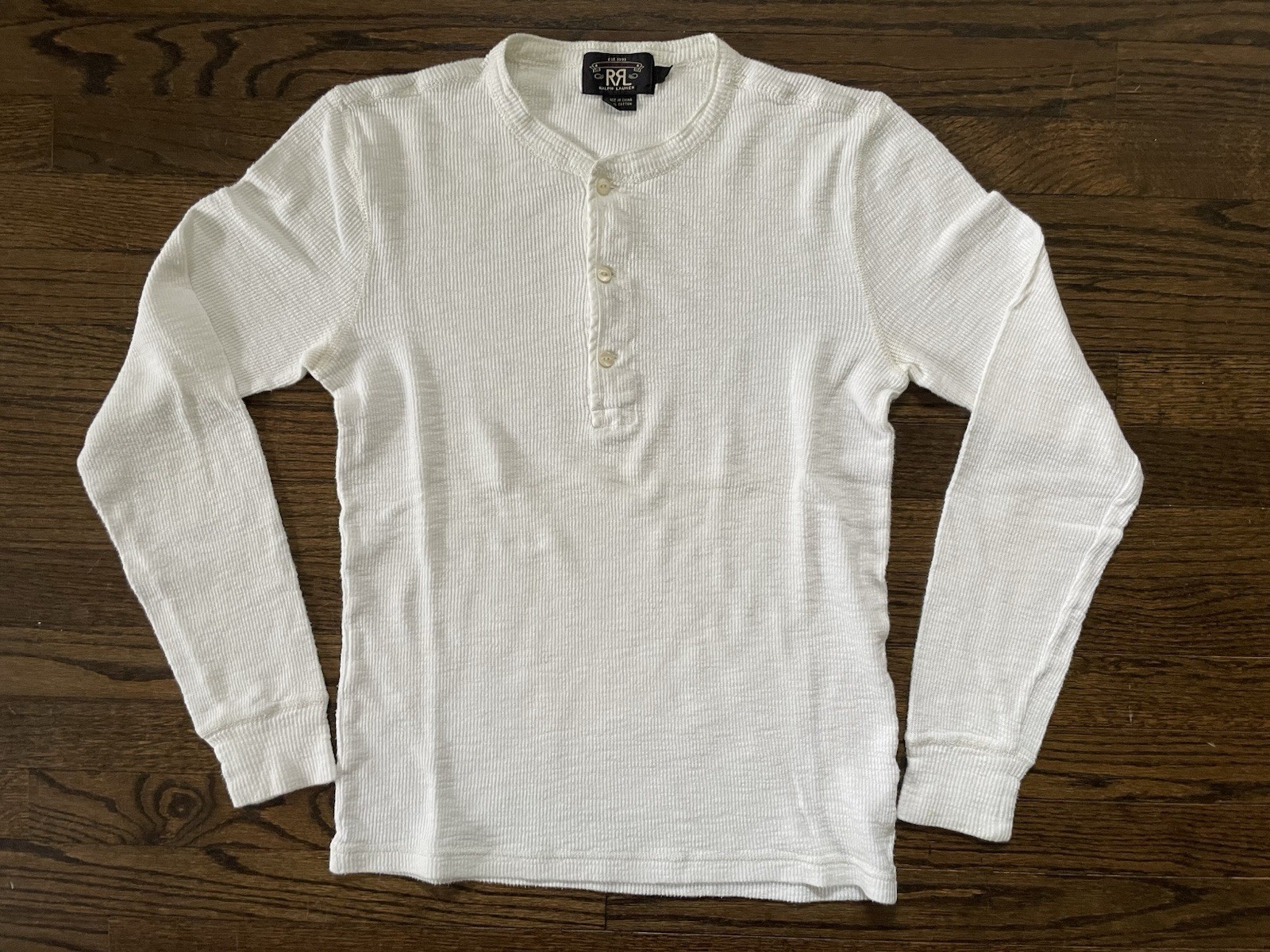 RRL Ralph Lauren Men’s White Henley Thermal Shirt Size S