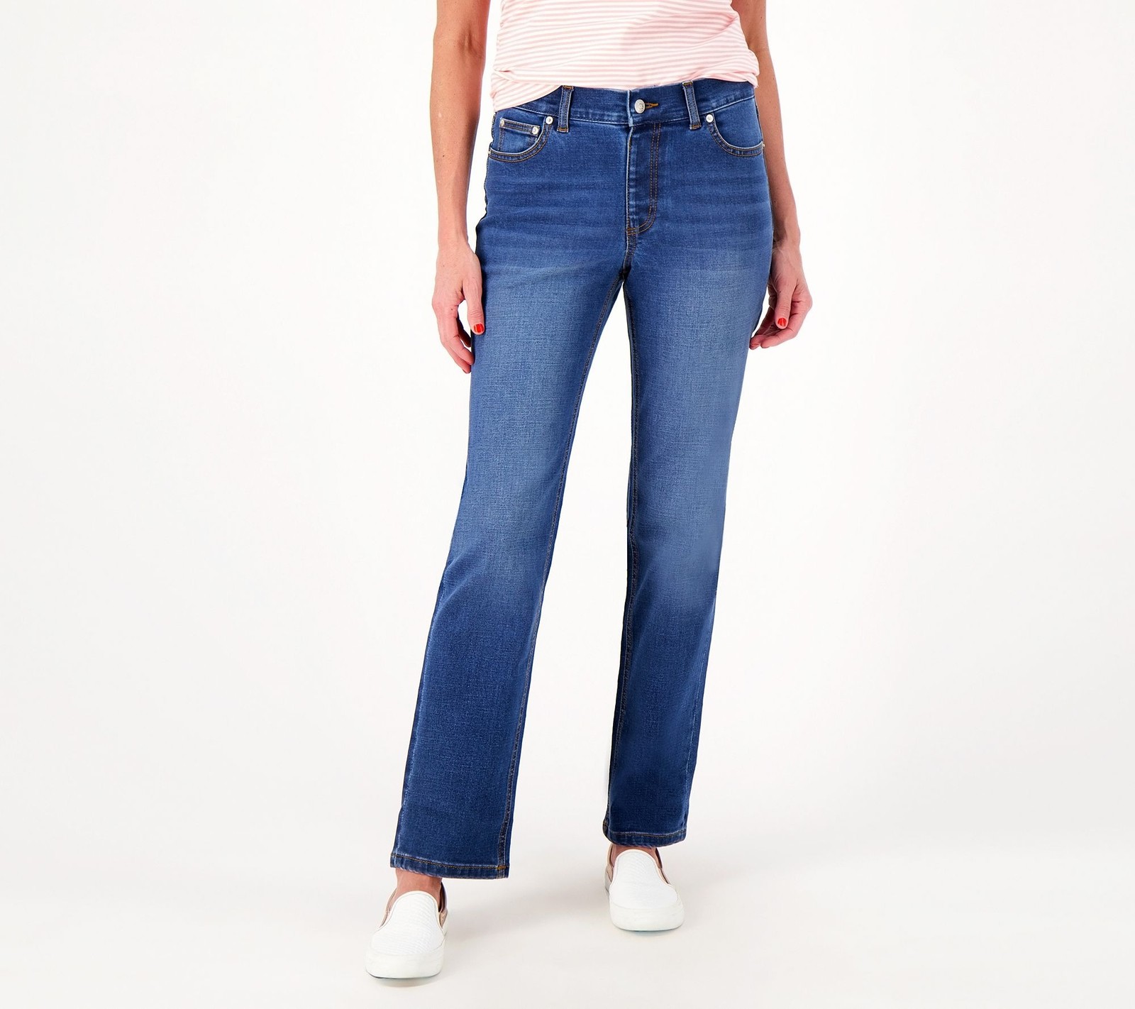 Denim & Co. Coolmax All Season Regular Straight Jeans Medium Wash 24 New