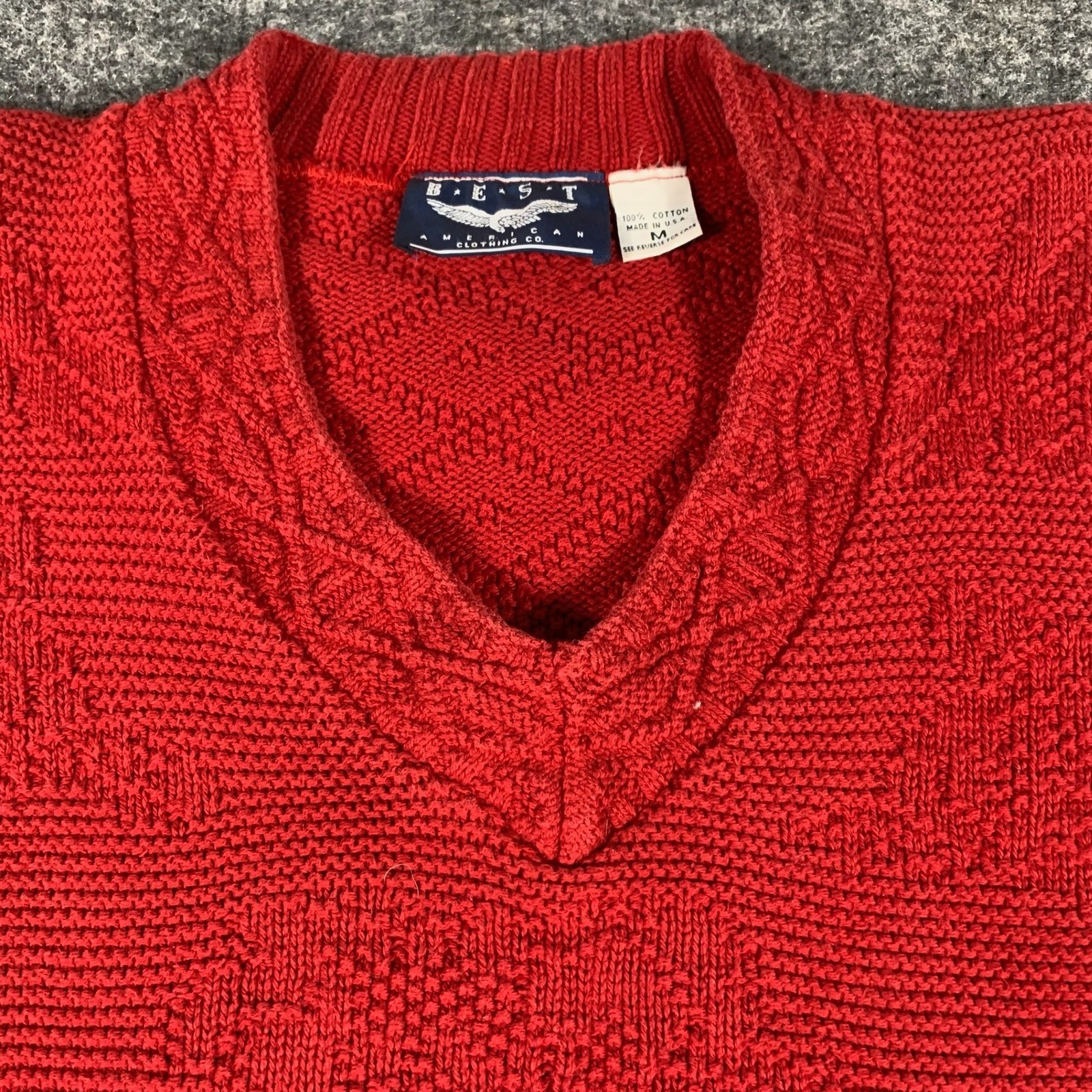 Vintage Best American Clothing Co Sweater Womens Medium Red Cotton V Neck 90s