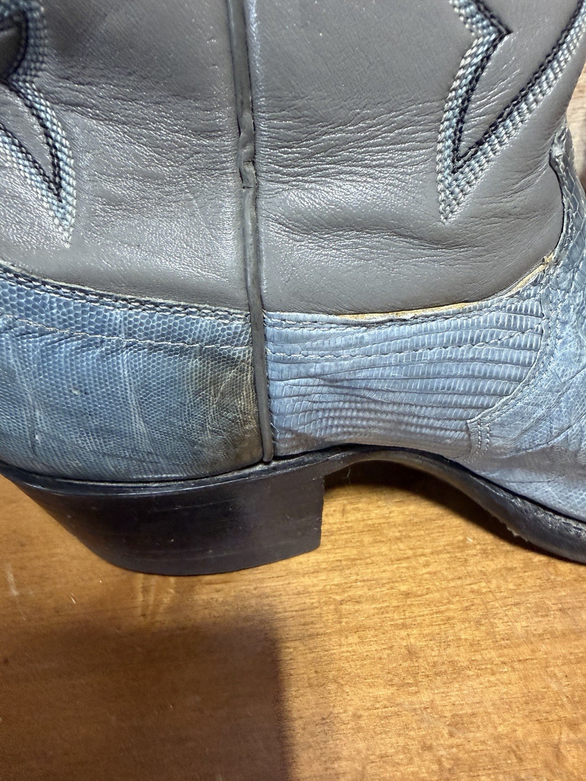 Vintage Justin Men Size 7 D Gray/Blue Teju Lizard Skin Cowboy Western Boots