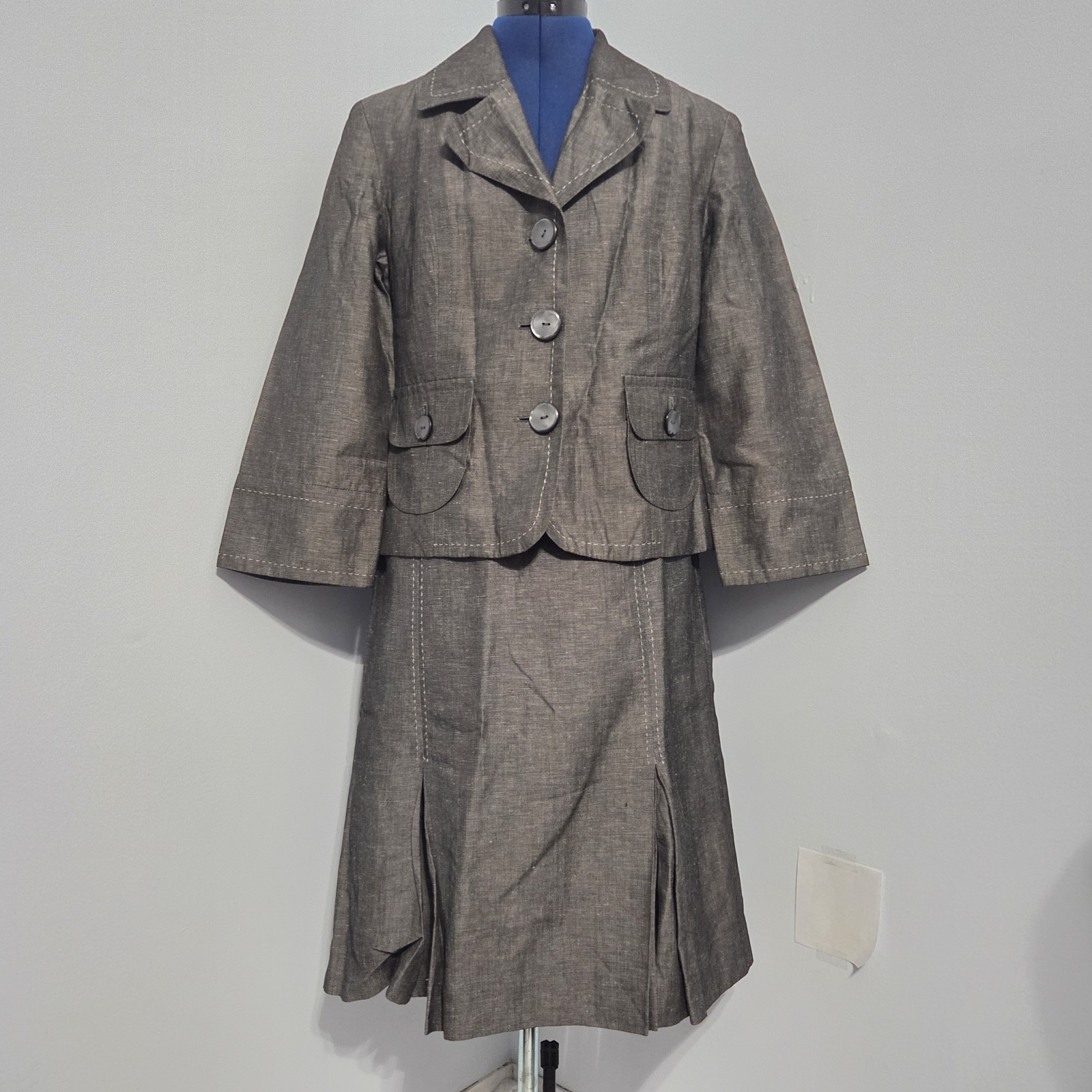 Willi Smith Y2K Gray Linen Blend Skirt Suit Set Size M