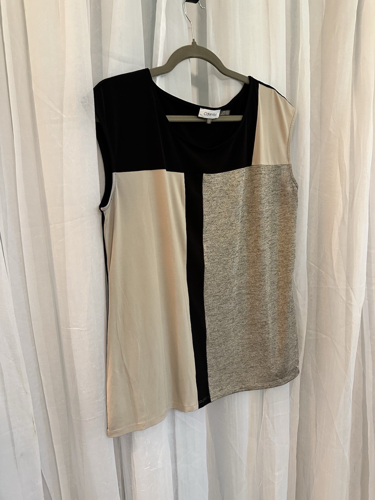 Calvin Klein Black Gold And Beige Sleeveless Shirt