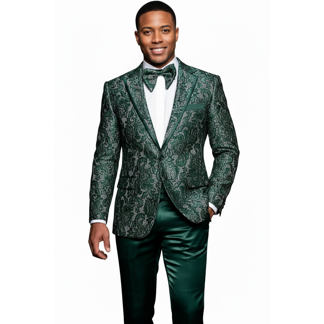 Men Insomnia Manzini Blazer Stage Performer Singer Prom MZN137 Green Lace Design