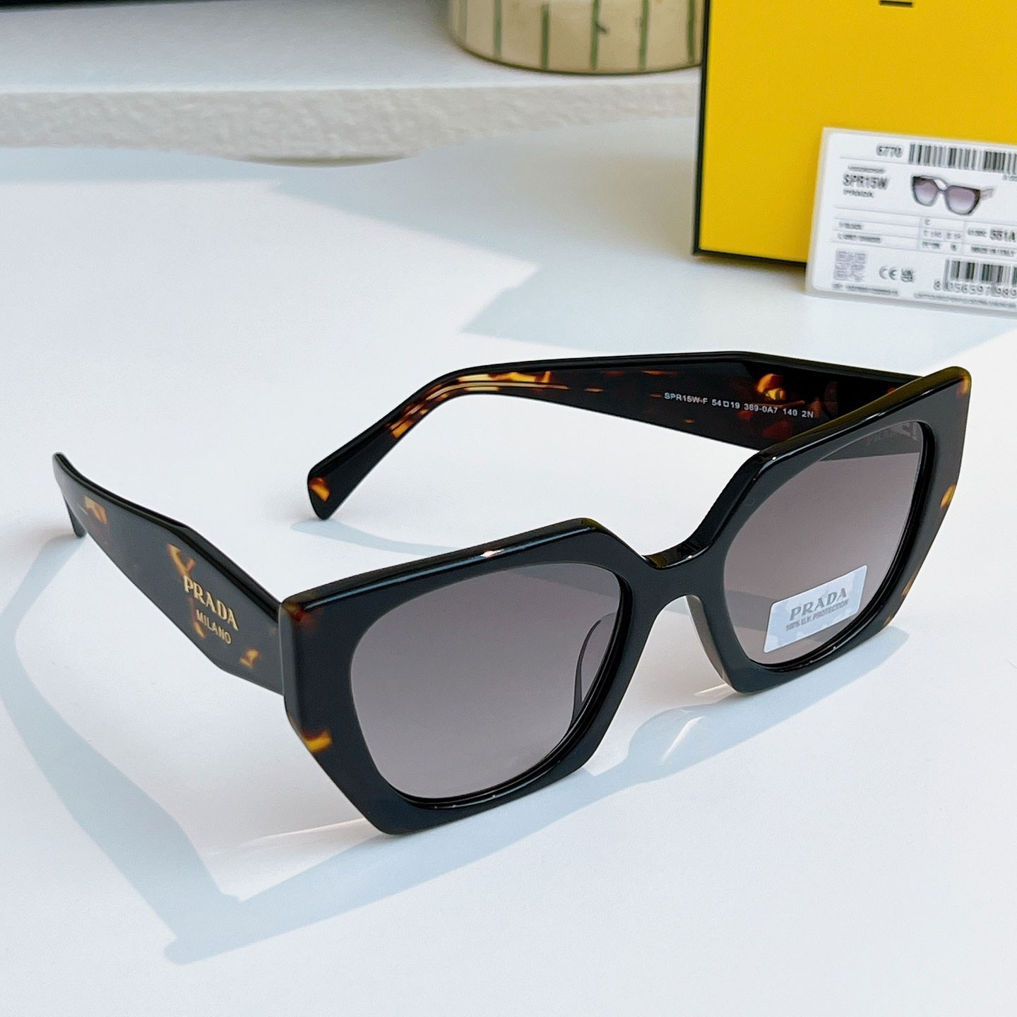 Prada PR 15WS Oversized Square Sunglasses Women Authentic Black Tortoiseshell