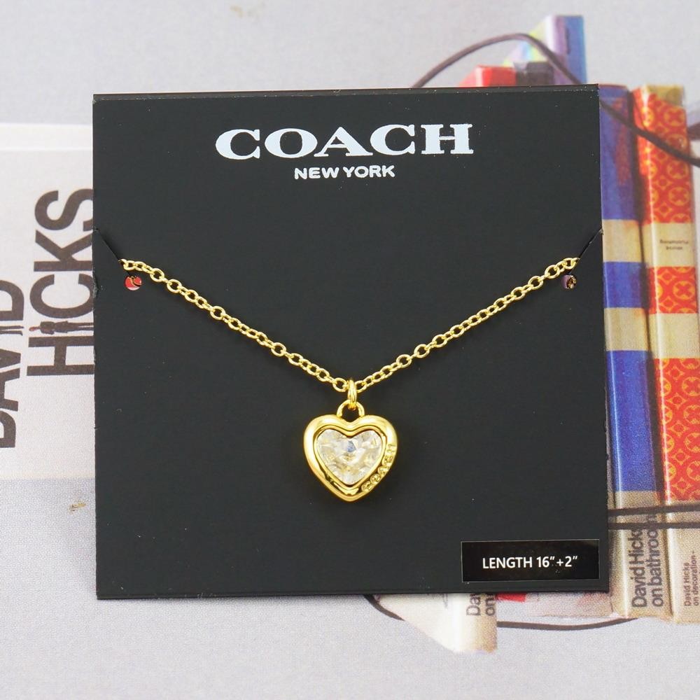 NWT Coach Stone Heart Necklace Clear Gold Tone