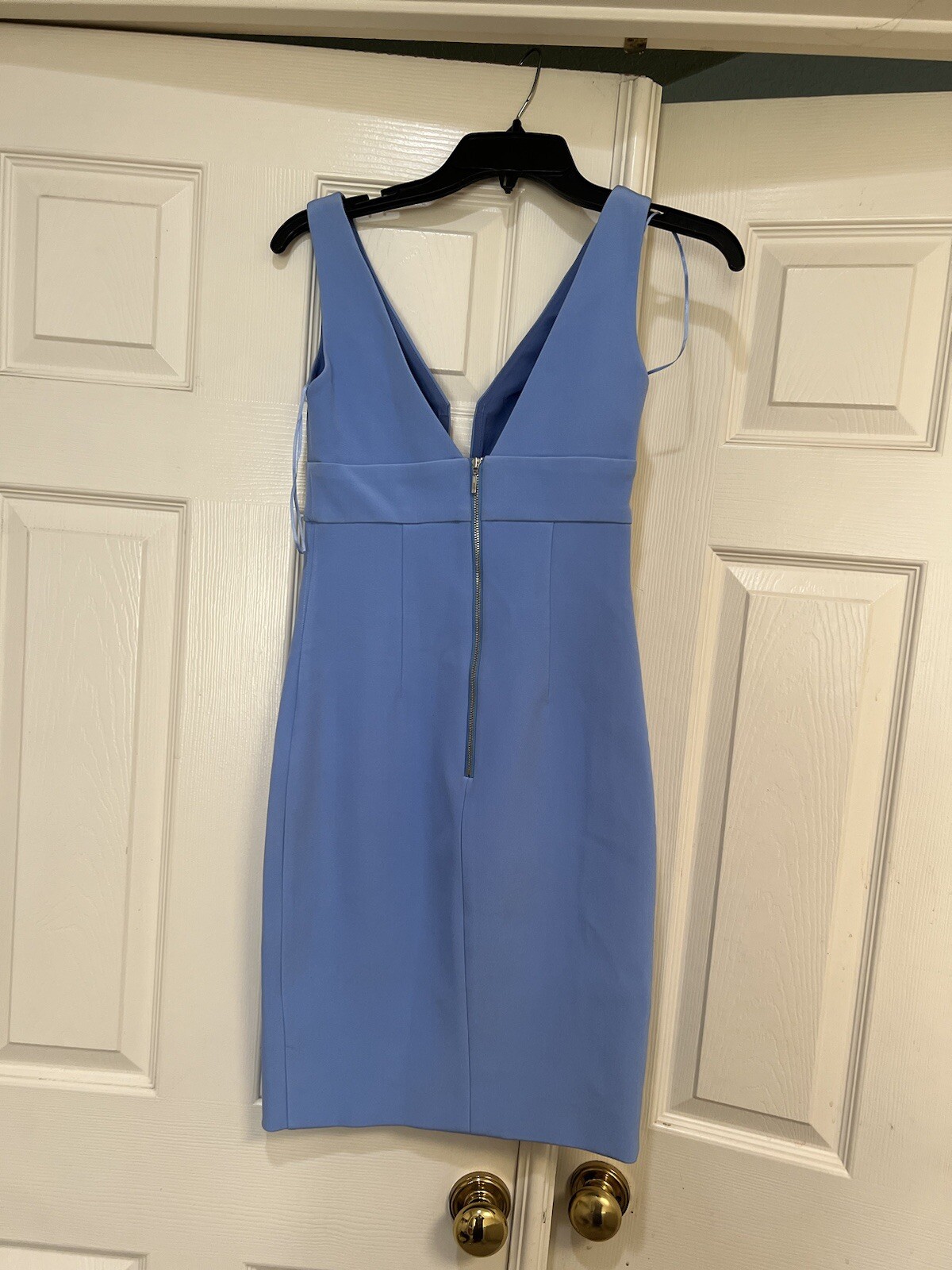 NICHOLAS Bonded Silk Deep U Neck Line Mini in Cornflower Blue party Dress 4