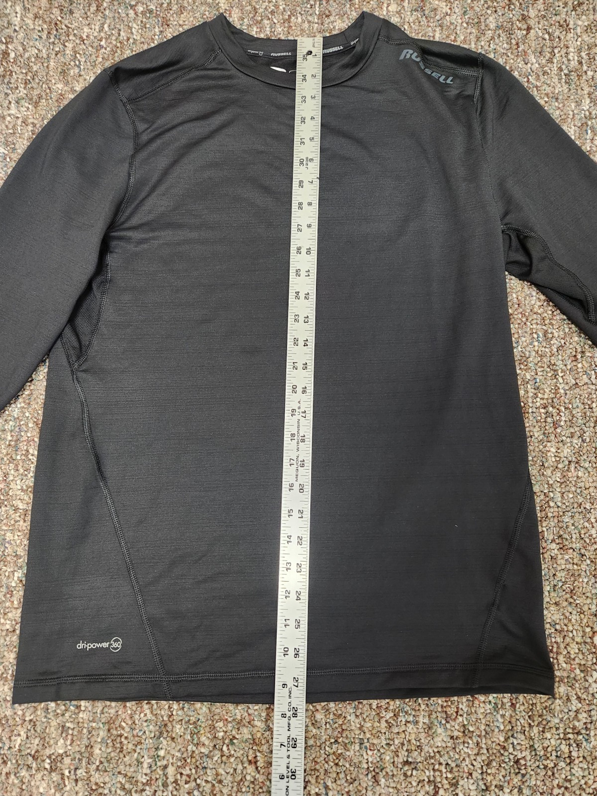 Men Dri-Power 360 Large Long Sleeve Black Shirt Russell Built-In Odor Protection