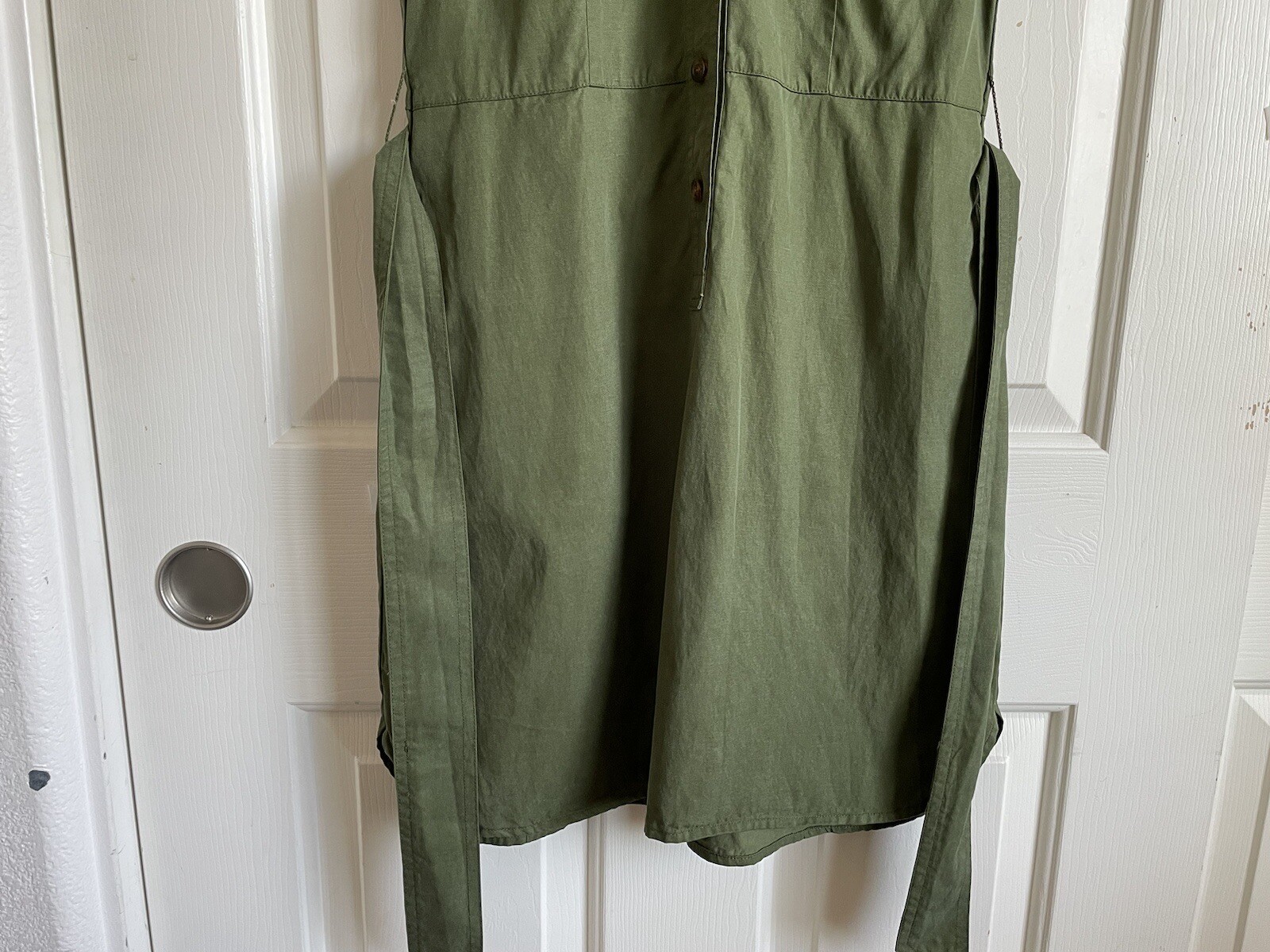 J. Crew Women’s Size 00 Green button up short sleeve Pockets Tie shirt dress