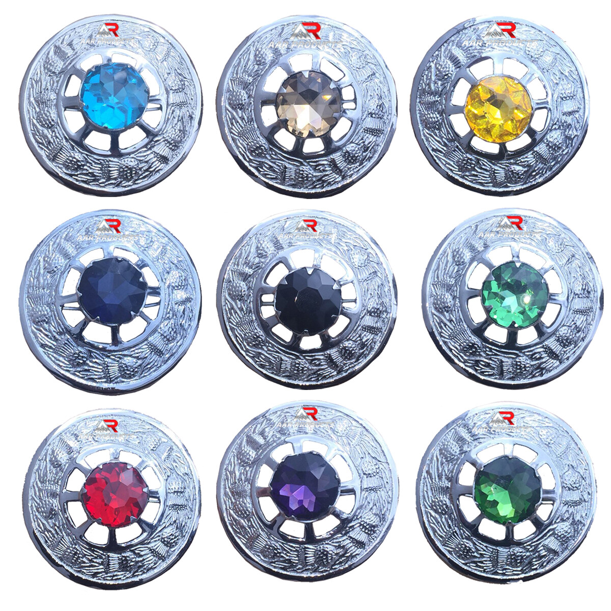 Scottish Kilt Brooch Fly Plaid Brooches Highland Kilt Chrome Multi Stone 3″ AAR