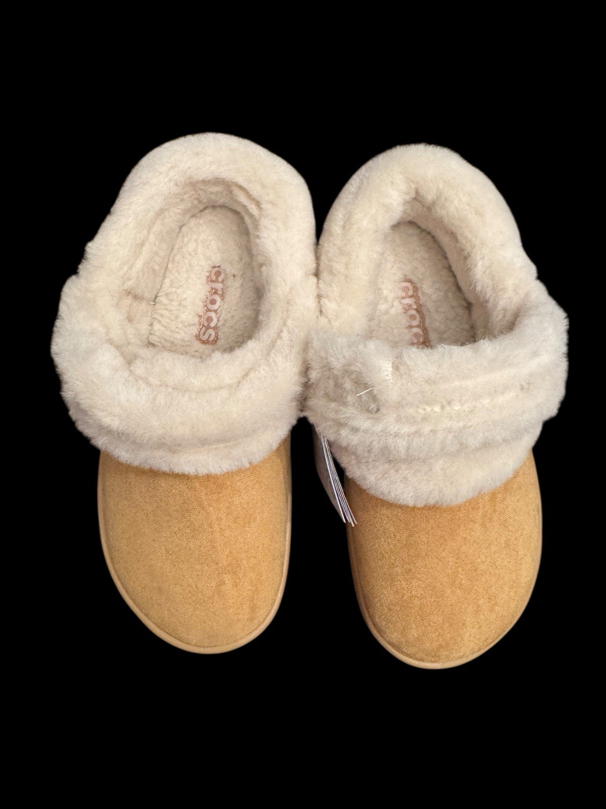 NWT New Crocs Classic Unfurgettable Tan Vegan Suede Clog Slippers Lined US M6 W8