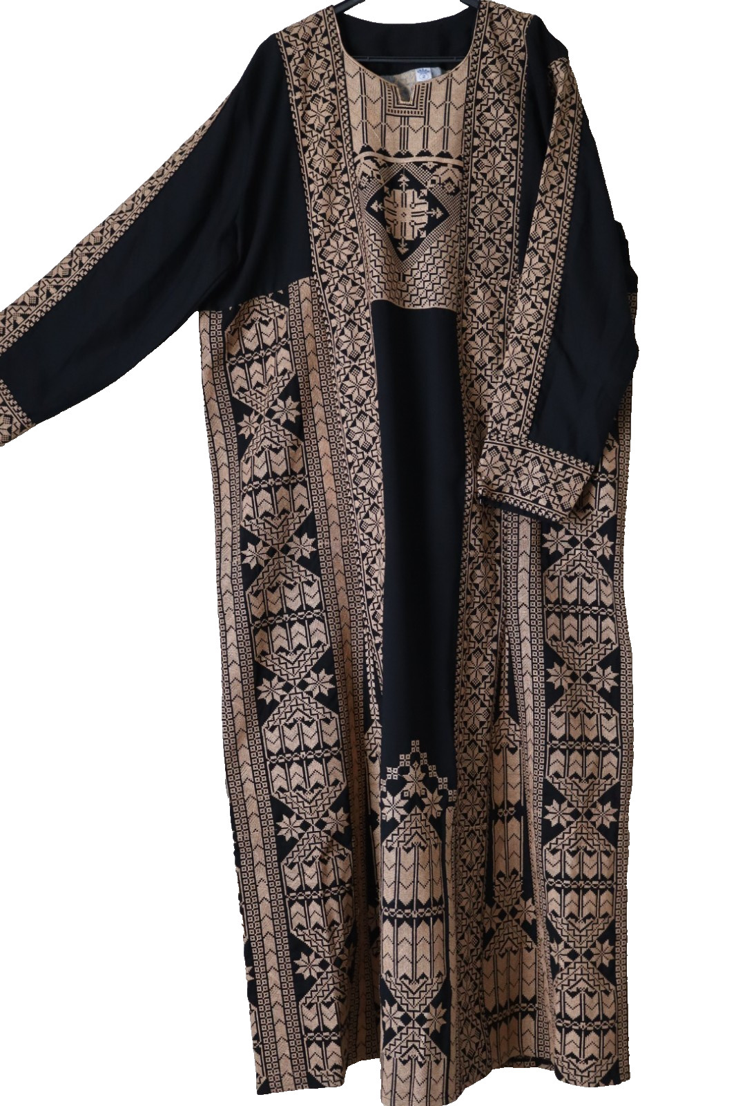 Traditional Palestinian / Jordanian Embroidered Thobe Kaftan Dress Black -Houda
