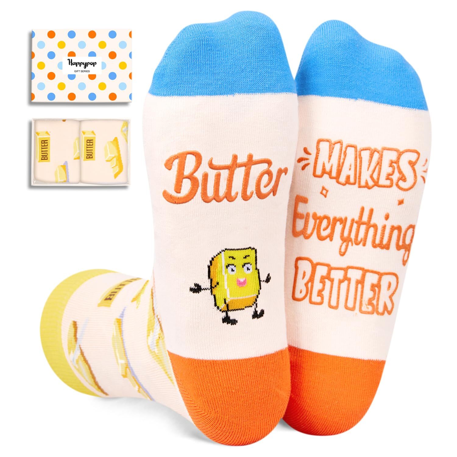 HAPPYPOP Funny Socks Men Women Butter Socks Butter Gifts Breakfast Socks Food…