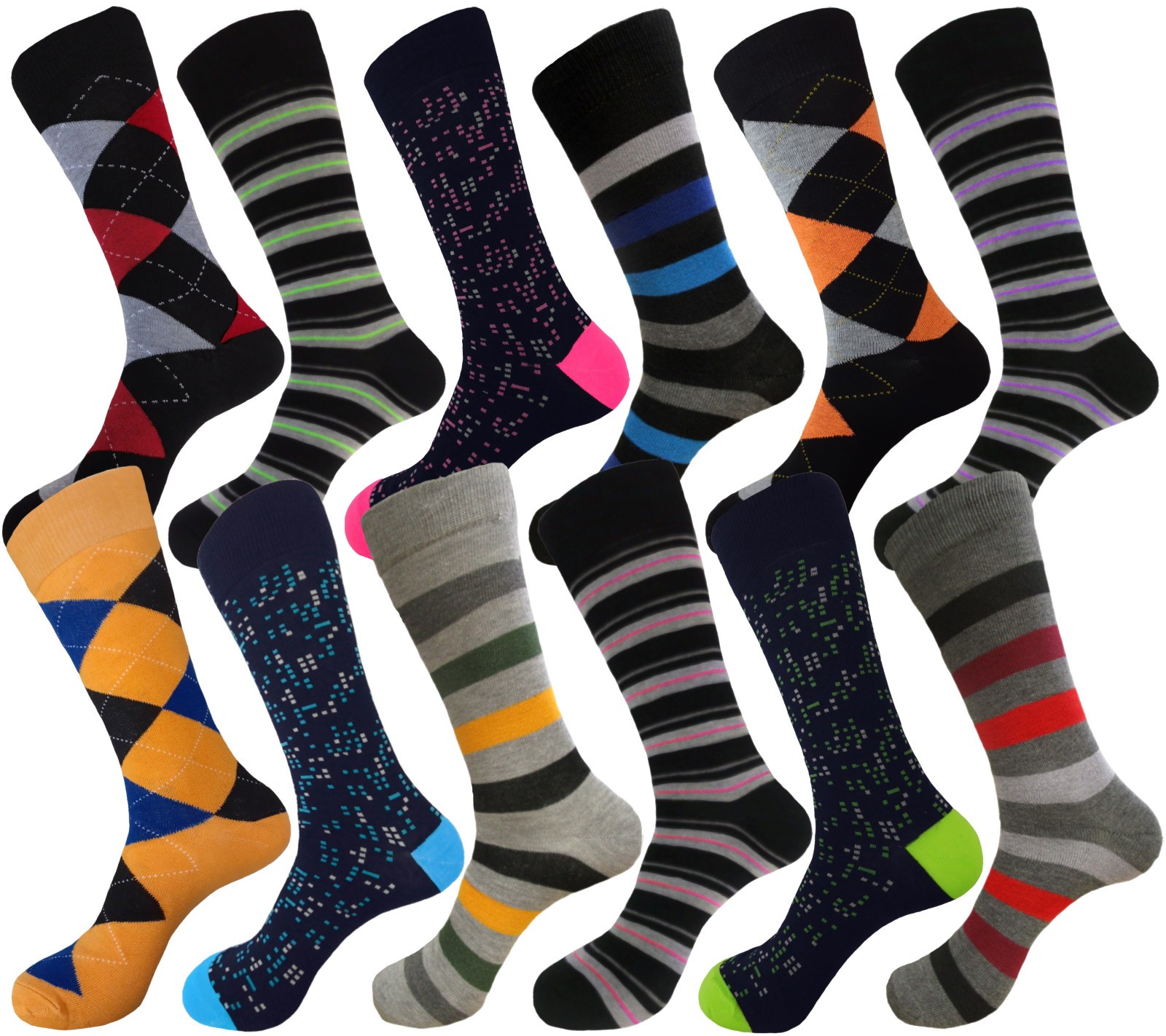 3-12 Pair MULTI PATTERN First quality Multi color Men’s COTTON Dress Socks 10-13