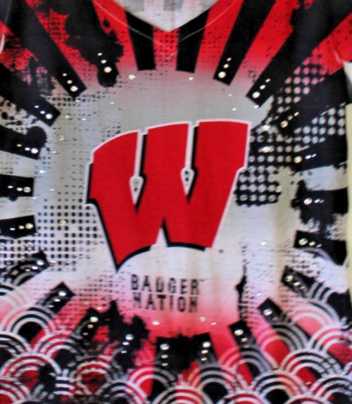 Women’s Wisconsin Badgers Rhinestone Football V-neck T-Shirt Tee Bling Large
