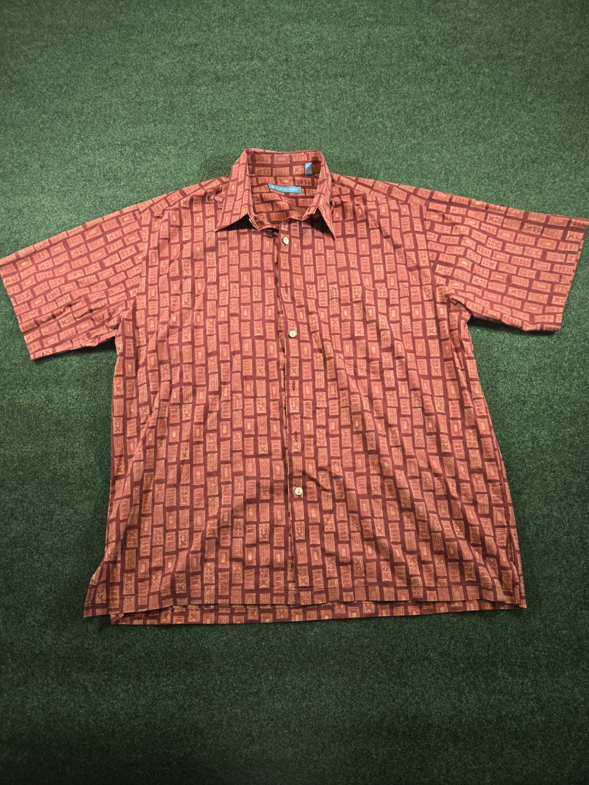 Tori Richard Hawaiian Shirt L Bronze Lawn Cotton Abstract Button Up Casual Camp